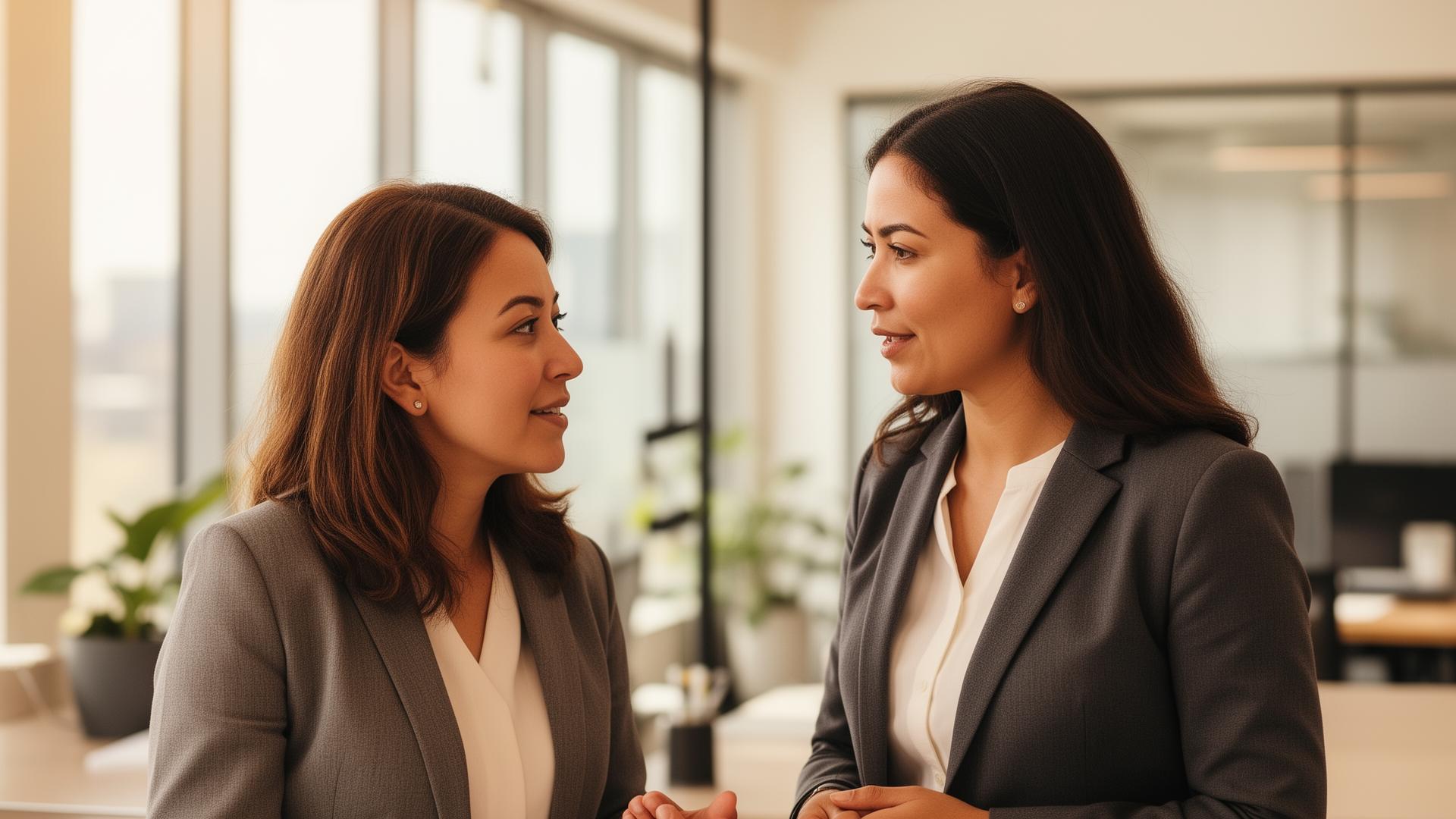 Deux collaborateurs en discussion bienveillante